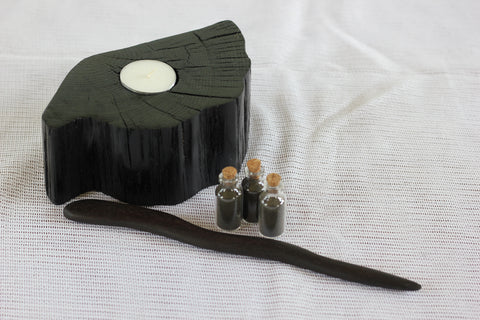 Bog Oak Collection: Candle holder, Wand, Incense set of 3.